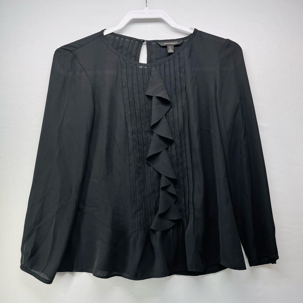 Banana‎ Republic Black Pleated Ruffle Blouse